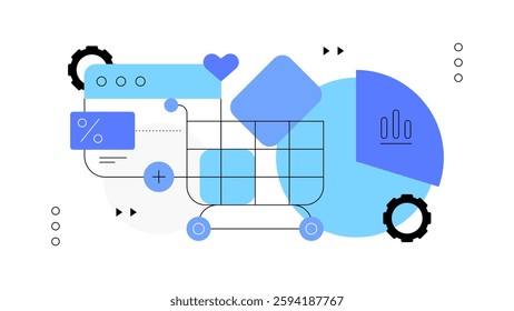 E-commerce and marketing. Horizontal banner, presentation slide. Flat graphics. Vector file.