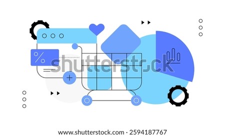 E-commerce and marketing. Horizontal banner, presentation slide. Flat graphics. Vector file.