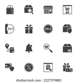 Ecommerce marketing vector icons set, promotion modern solid symbol collection, filled style pictogram pack. Signs, logo illustration. Set includes icons as sale, online shopping, discount, payment