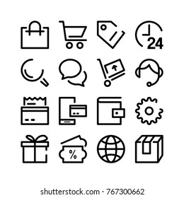 E-commerce marketing web and application outline icons set 
