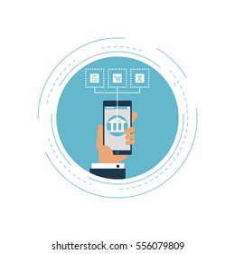 E-commerce and m-commerce flat vector illustration design. Business concept for online shopping, e-banking, discounts, sales, wire transfers, m-banking. Design for web banners and apps