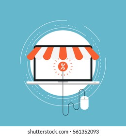 E-commerce and m-commerce flat vector illustration design. Online shopping, e-banking, discounts, sales, wire transfers, m-banking, money management business concepts. Design for web banners and apps 