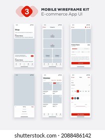 E-commerce mobile app design. UI, UX, GUI design elements. Business mobile interface template.