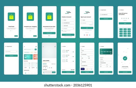 ECommerce Mobile App Store Template Design. UI UX Set Screen Mobile App Vector Design. Online Clothes Mobile App Screen.