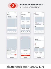 E-commerce mobile application design. UI, UX, GUI design elements. Business mobile app interface template.