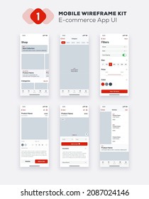 E-commerce mobile application design. UI, UX, GUI design elements. Business mobile app interface template.