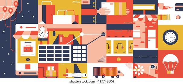 E-commerce mobile shop online abstract background