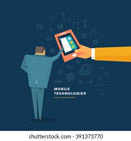 E-commerce and Mobile Technologies. Business Concept. Flat Style Thin Line Icons Set.