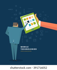 E-commerce and Mobile Technologies. Business Concept. Flat Style Thin Line Icons Set.