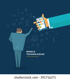 E-commerce and Mobile Technologies. Business Concept. Flat Style Thin Line Icons Set.