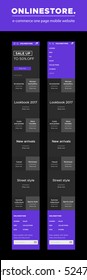 E-commerce mobile website design template. Flat and simple design ux/ui kit for for onlineshop on purple background