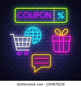 E-commerce neon signs collection. E-commerce signs. Neon signs. Vector