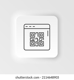 E-commerce neumorphic style vector icon QR code, web site, page outline vector icon