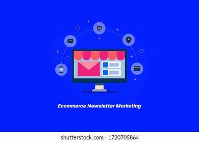 eCommerce Newsletter, Email marketing, Digital campaign for online business, eCommerce marketing strategy - conceptual vector banner with icons