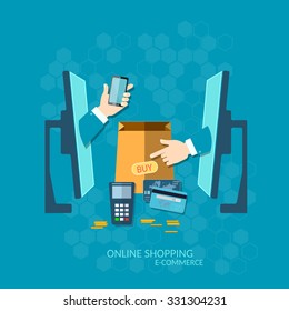 E-commerce NFC payment online shopping with credit card  communication technology concept  