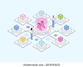 E-Commerce Omnichannel Isometric Illustration Lineal Color. Suitable for Mobile App, Website, Banner, Diagrams, Infographics, and Other Graphic Assets.