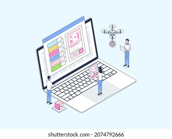 E-Commerce Omnichannel Order Isometric Illustration Lineal Color. Suitable for Mobile App, Website, Banner, Diagrams, Infographics, and Other Graphic Assets.