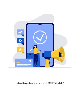 E-commerce and online delivery vector illustration concept. Woman shopping with mobile app and paying with card. Modern vector illustration in flat style for landing page, mobile app, hero images.