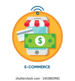 Ecommerce online internet shop colorful illustration. 