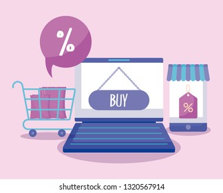 ecommerce online with laptop computer and icons