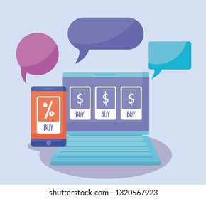 ecommerce online with laptop computer and icons