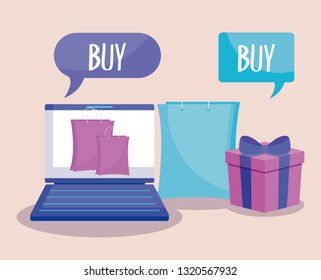 ecommerce online with laptop computer and icons