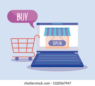 ecommerce online with laptop computer and icons