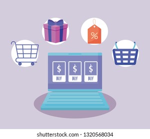 ecommerce online with laptop computer and icons