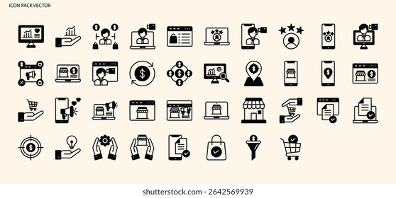 
E-commerce and Online Marketing Glyph Icons for Business Strategy and Analytics