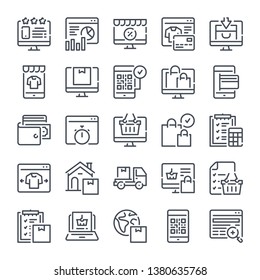 E-commerce and Online Marketing related line icon set. Online shopping linear icons. Retail and online marketing outline vector sign collection.