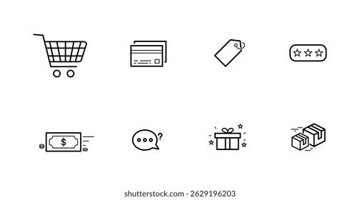 E-Commerce and Online Payment Flat Icons Collection. Vector Illustration