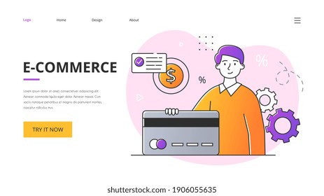 E-commerce and online purchases concept. Website, webpage, landing page template. Minimal style flat cartoon vector illustrartion