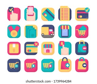 Ecommerce online shop vector icon set with flat style