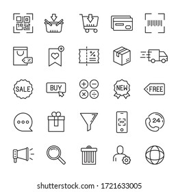 E-commerce and online shopping 25 line icons vector