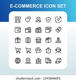 e-commerce online shopping with black line icons set