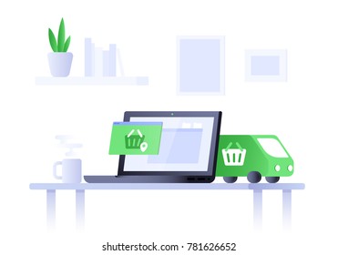E-commerce. Online shopping and delivery concept.