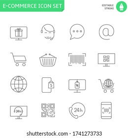 E-commerce, online shopping and delivery elements - minimal thin line web icon set. Editable stroke