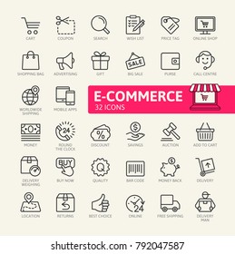 E-commerce, online shopping and delivery elements - minimal thin line web icon set. Outline icons collection. Simple vector illustration.