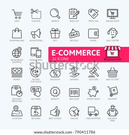 E-commerce, online shopping and delivery elements - minimal thin line web icon set. Outline icons collection. Simple vector illustration.