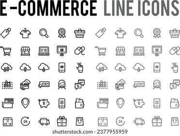 E-commerce online shopping, delivery vector line icon collection set for eshop seller