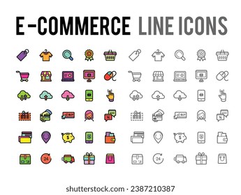 E-commerce online shopping, delivery vector line icon collection set for eshop seller