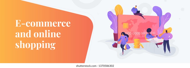 E-commerce and online shopping, financial operations and plastic card, mobile payment and banking concept. Vector banner template for social media with text copy space and infographic concept