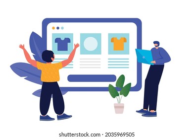 E-commerce or online shopping flat illustration business buying online store vector eps