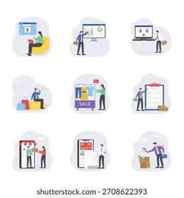 Comercio electrónico y compras en línea Conjunto de Ilustración vectorial plana 1