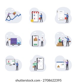 Comercio electrónico y compras en línea Conjunto de Ilustración vectorial plana 5