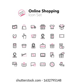 E-commerce, Online Shopping Icon, Marketing, with Pink Color - Editable Stroke
