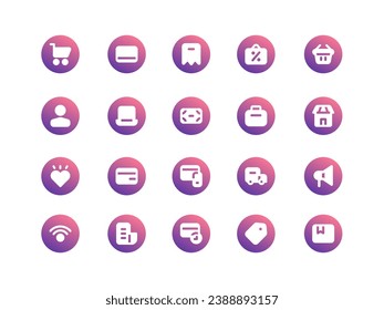 E-Commerce and Online Shopping Icon Pack in Gradient Circular Filled Style Perfect for Websites, Landing Pages, Mobile Apps, and Presentations. Suitable for User Interface or User Experience UI UX.