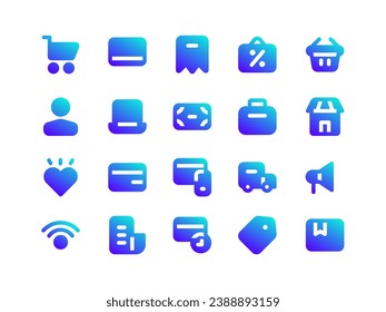 E-Commerce and Online Shopping Icon Pack in Gradient Filled Style Style Perfect for Websites, Landing Pages, Mobile Apps, and Presentations. Suitable for User Interface or User Experience UI UX.