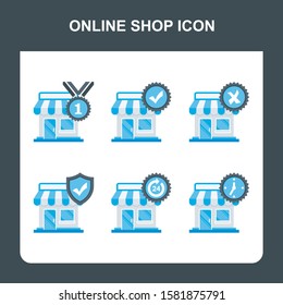 e-commerce online shopping icon set with blue color design