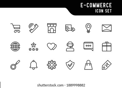 e-commerce online shopping icon set outline